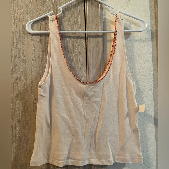 NEW Free People Intimately Cream Red Embroidered Lightweight Tank Top 2 Sz XS - Picture 1 of 5
